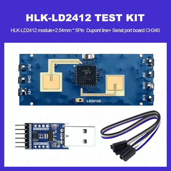 HLK-LD2412 Wide Angle Sensing Radar Module  Test kit 9M Distance and ±75° Wide Angle better than HLK-LD2410B/LD2410/LD2410C